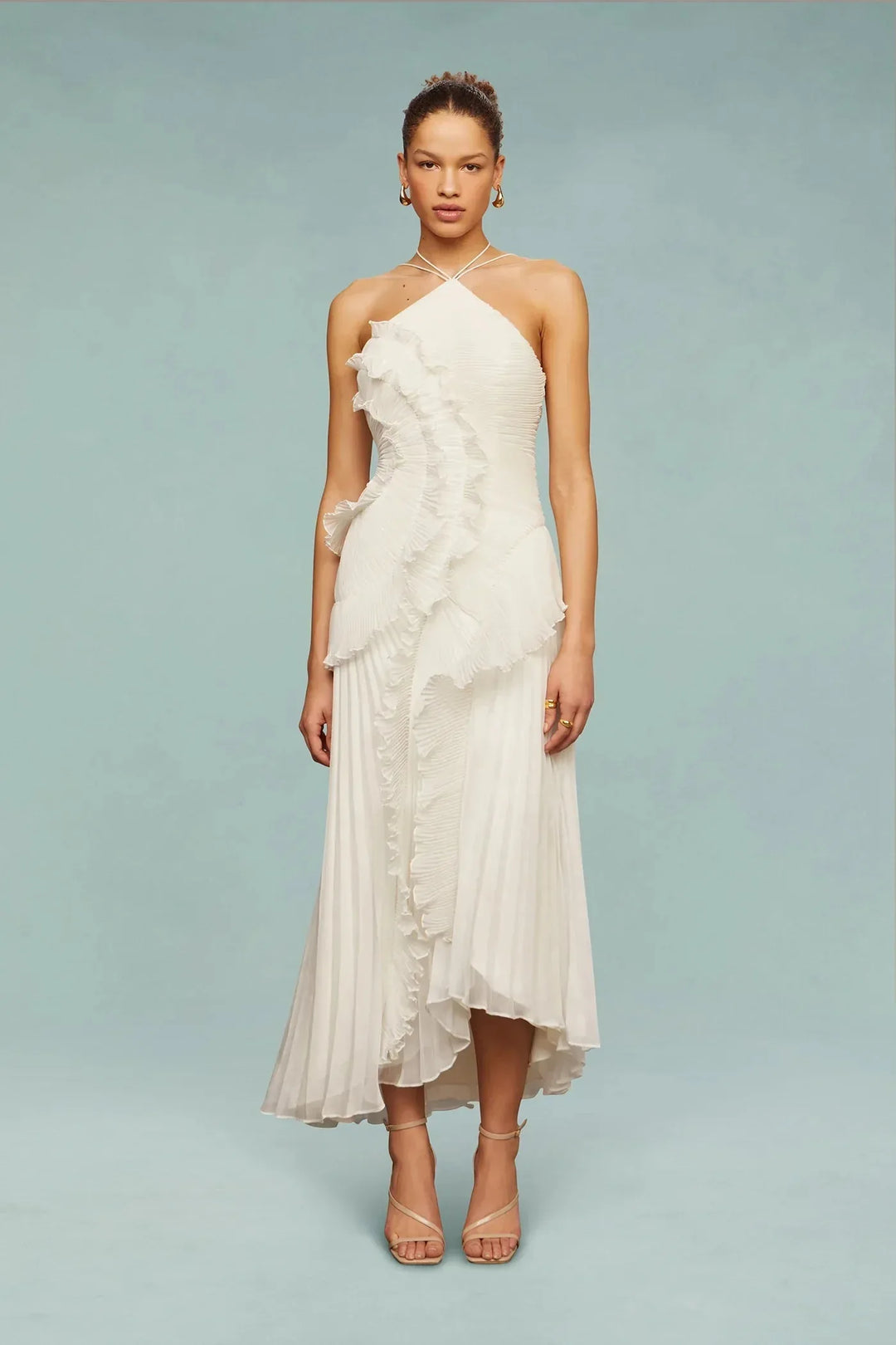 Clara | Halter Pleated Ruffle Maxi Dress