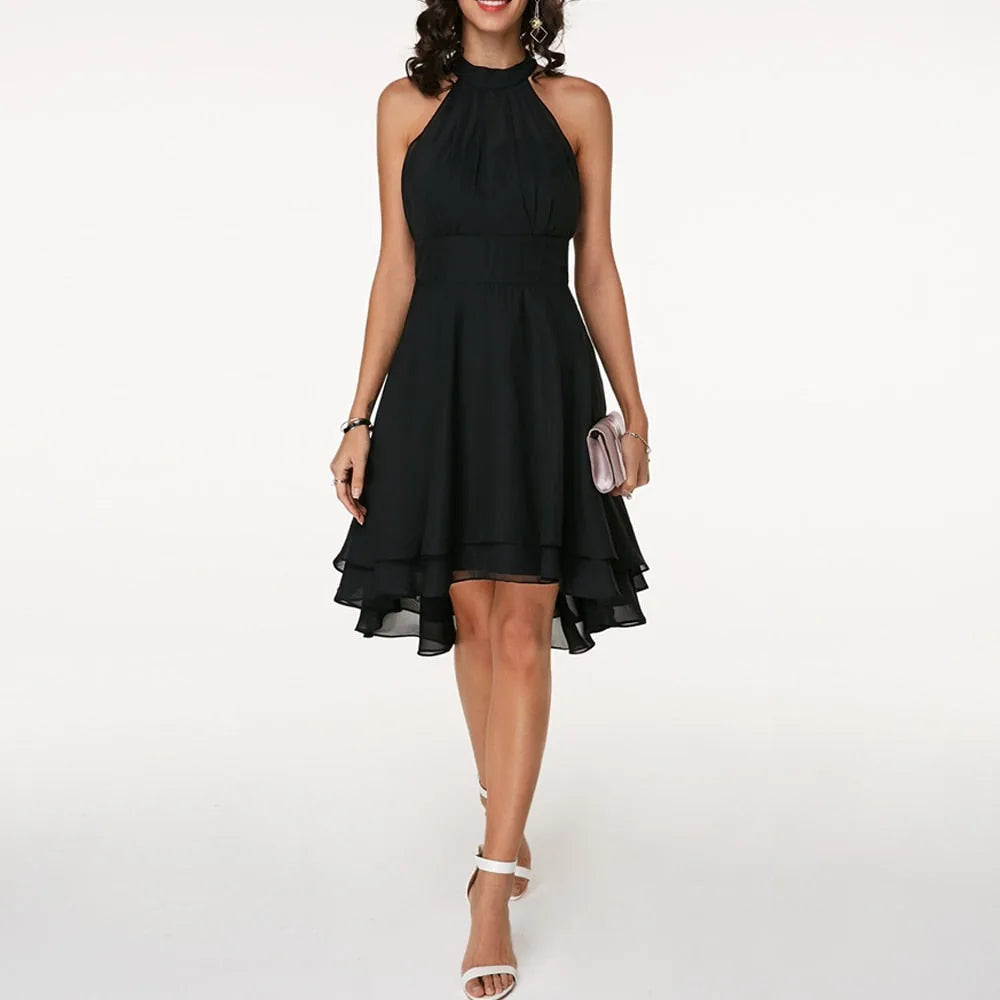 Sophia | Elegant Halter Ruffled Cocktail Party Midi Dress
