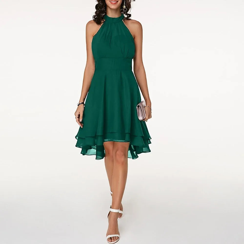 Sophia | Elegant Halter Ruffled Cocktail Party Midi Dress