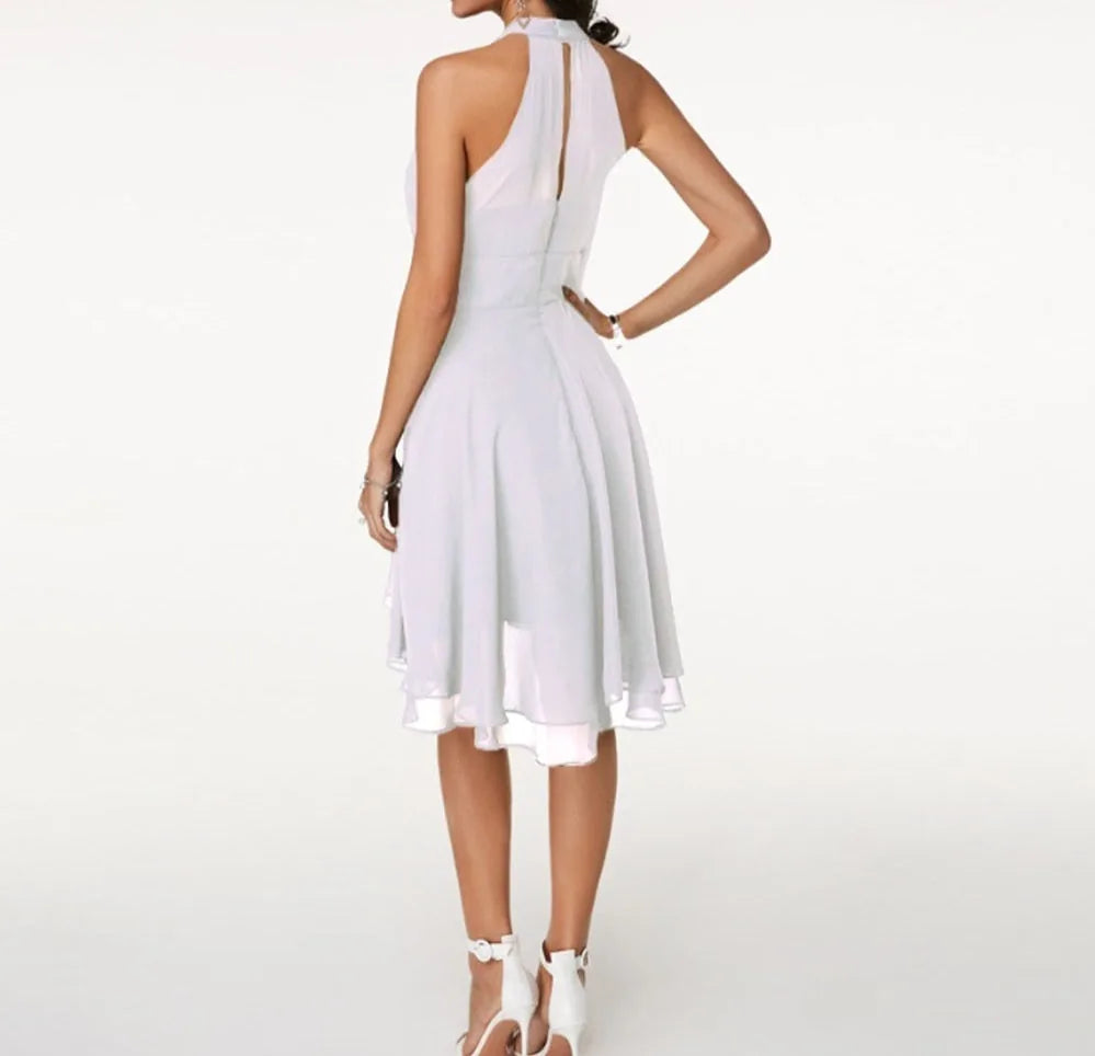 Sophia | Elegant Halter Ruffled Cocktail Party Midi Dress