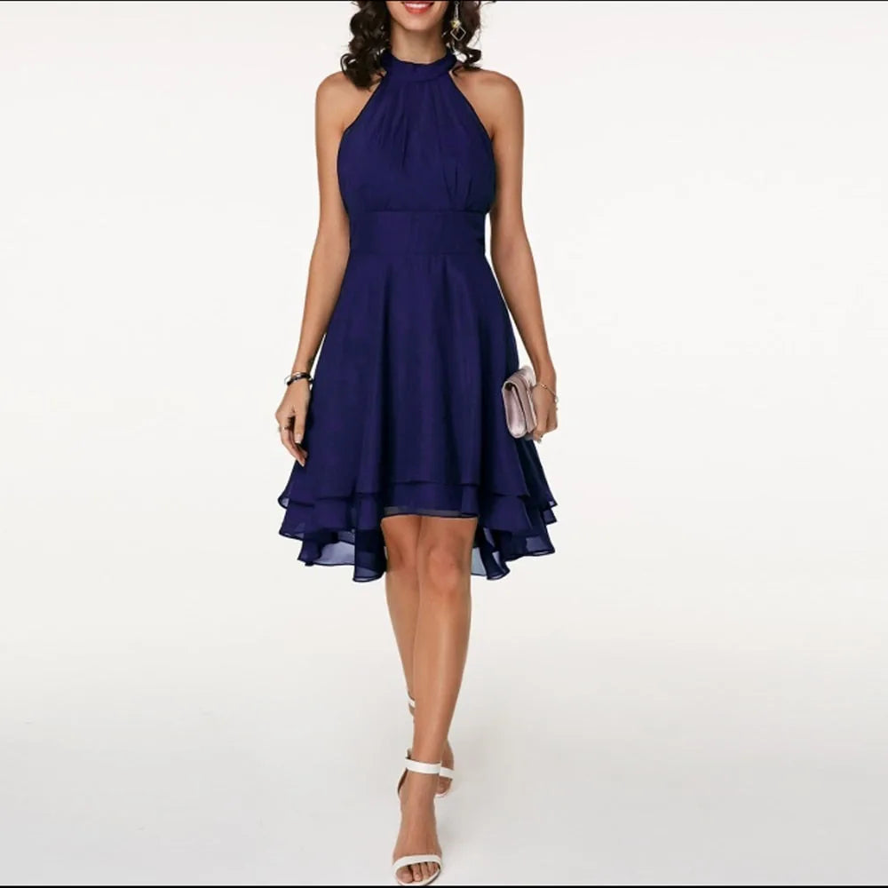 Sophia | Elegant Halter Ruffled Cocktail Party Midi Dress