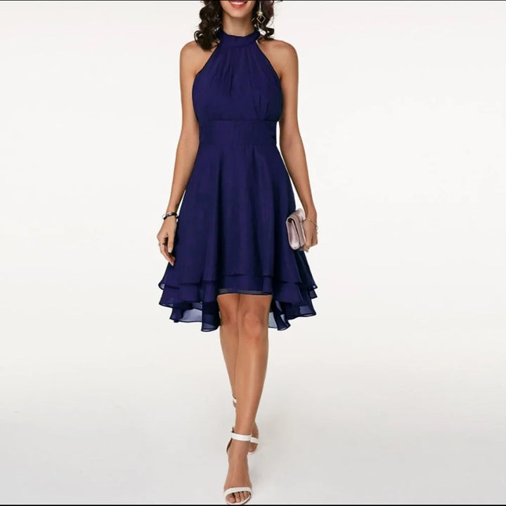 Sophia | Elegant Halter Ruffled Cocktail Party Midi Dress