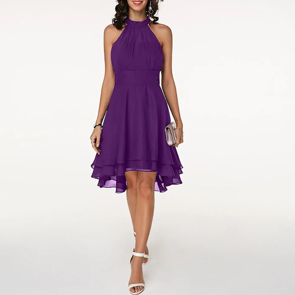 Sophia | Elegant Halter Ruffled Cocktail Party Midi Dress