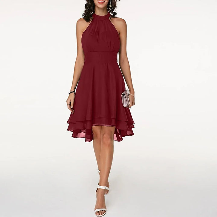 Sophia | Elegant Halter Ruffled Cocktail Party Midi Dress