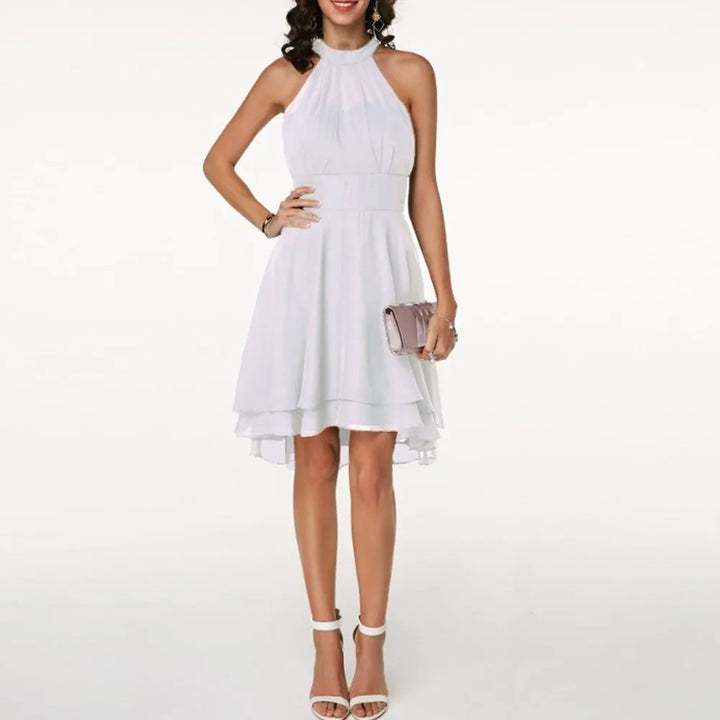 Sophia | Elegant Halter Ruffled Cocktail Party Midi Dress