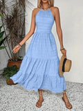 Aria | Elegant Halter Tiered Baby Blue Dress