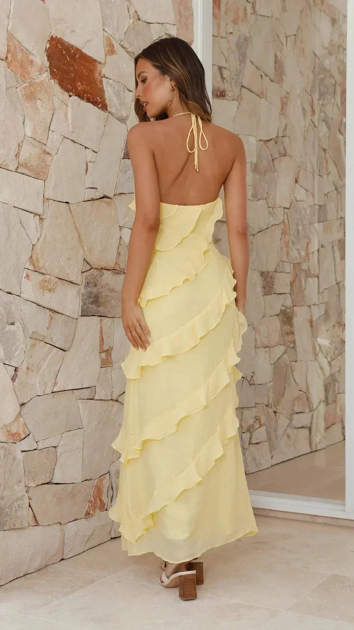 Florence | Elegant Halter Tiered Ruffle Maxi Dress
