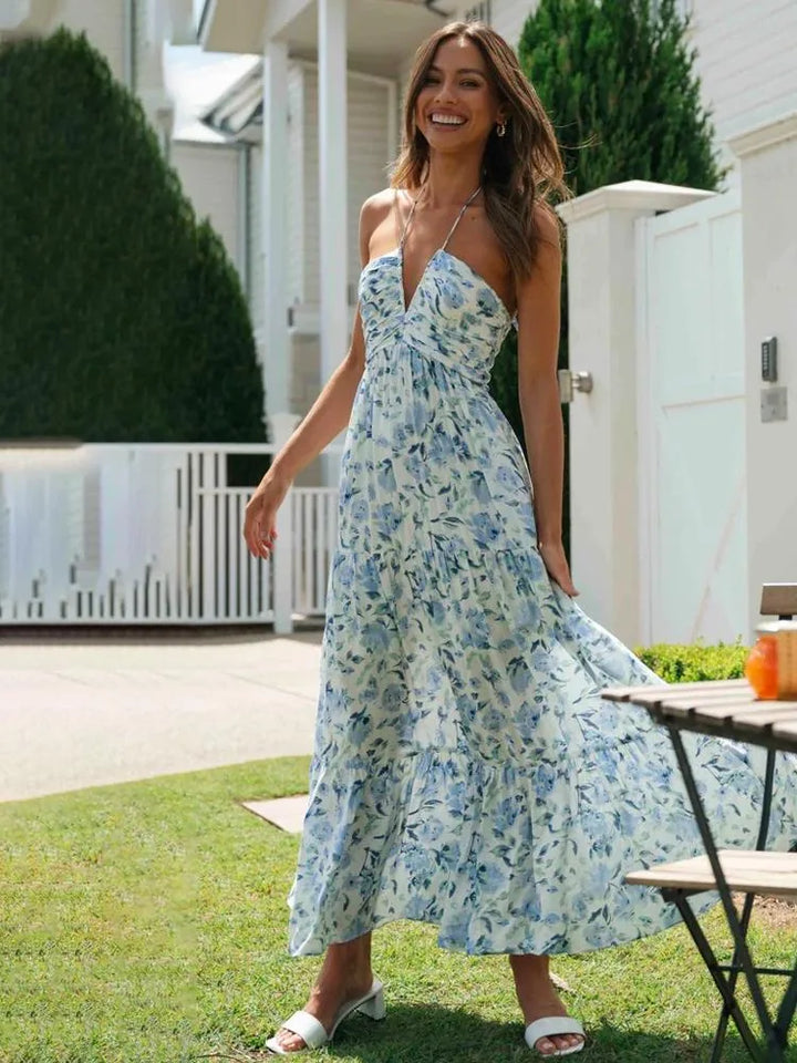 Dahlia | Halterneck Tiered Floral Maxi Dress