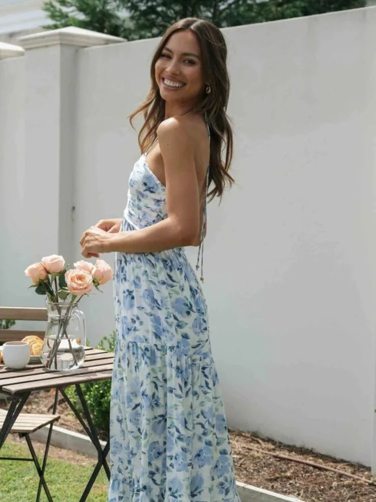 Dahlia | Halterneck Tiered Floral Maxi Dress