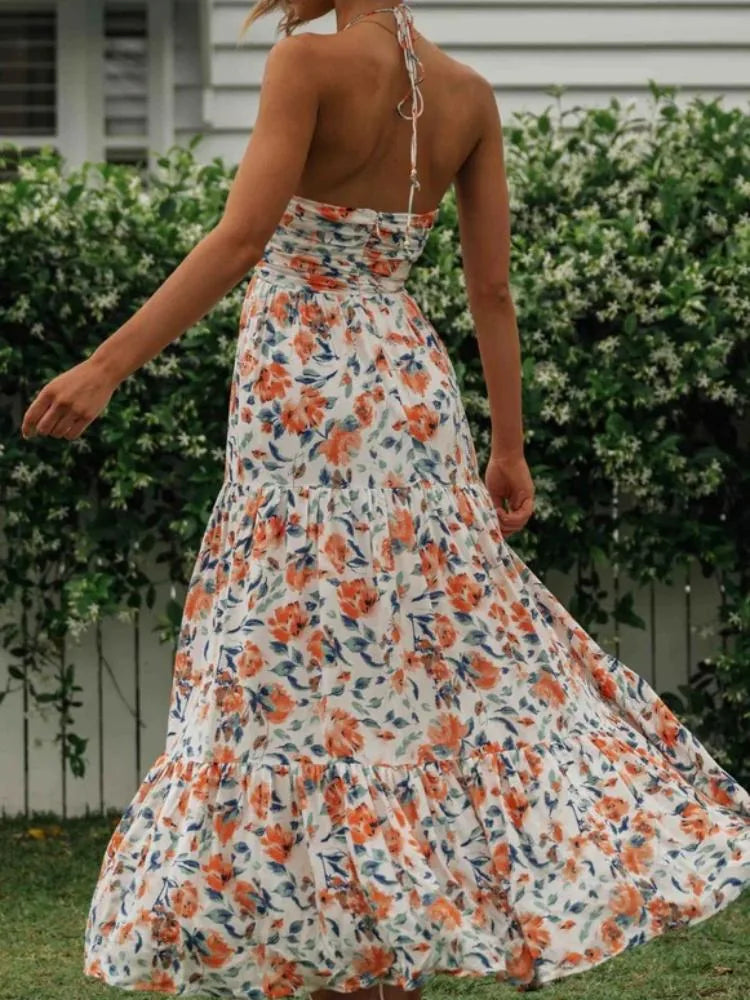 Dahlia | Halterneck Tiered Floral Maxi Dress