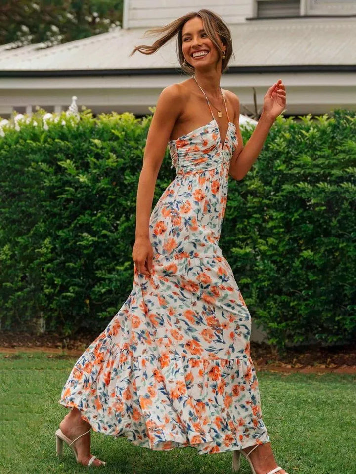 Dahlia | Halterneck Tiered Floral Maxi Dress