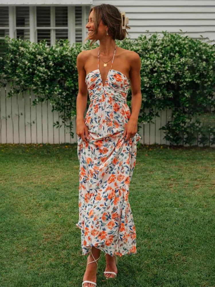 Dahlia | Halterneck Tiered Floral Maxi Dress