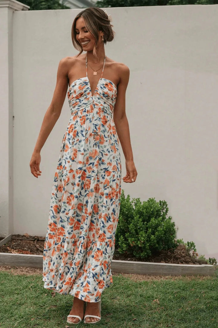 Dahlia | Halterneck Tiered Floral Maxi Dress