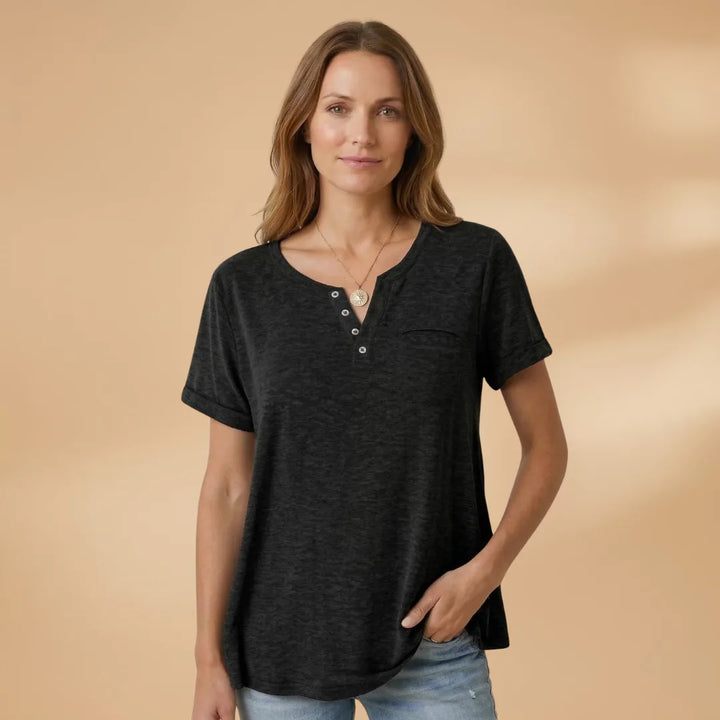 Nadia | Stylish Henley T-Shirt with Button Detail