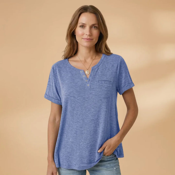 Nadia | Stylish Henley T-Shirt with Button Detail