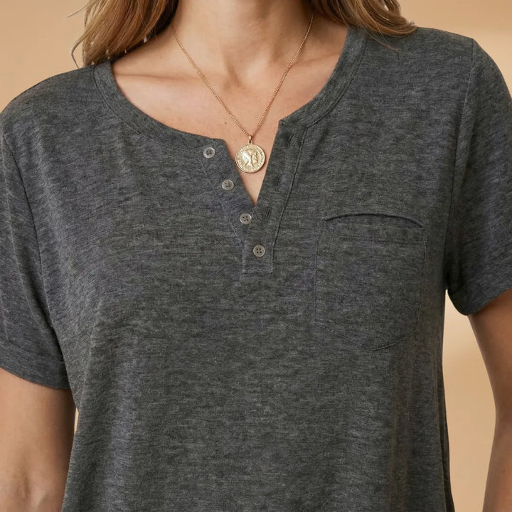 Nadia | Stylish Henley T-Shirt with Button Detail