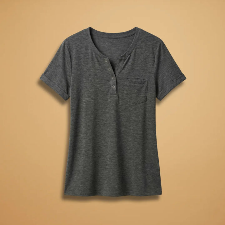 Nadia | Stylish Henley T-Shirt with Button Detail