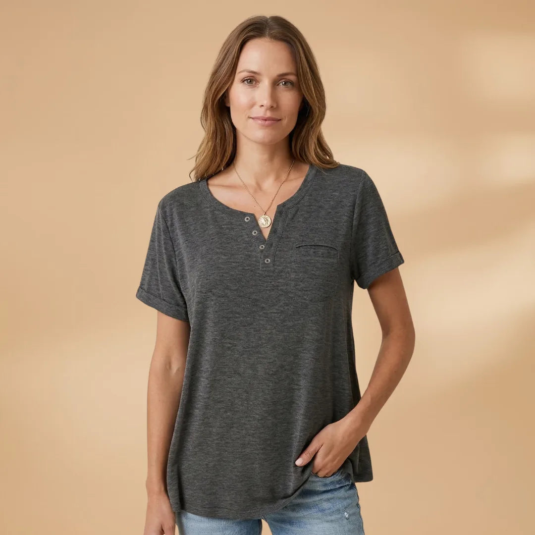 Nadia | Stylish Henley T-Shirt with Button Detail