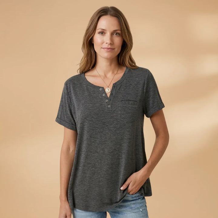 Nadia | Stylish Henley T-Shirt with Button Detail