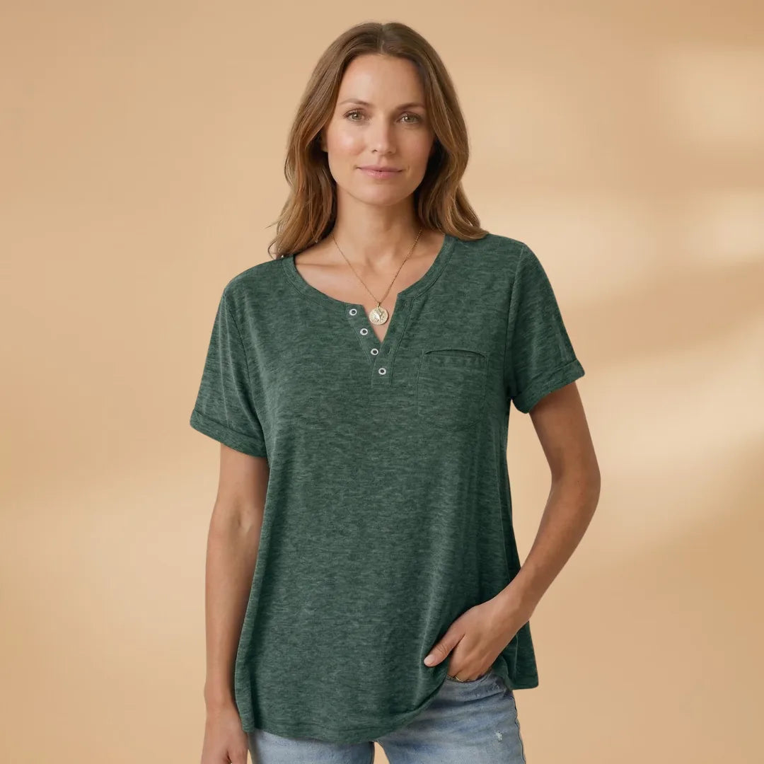 Nadia | Stylish Henley T-Shirt with Button Detail