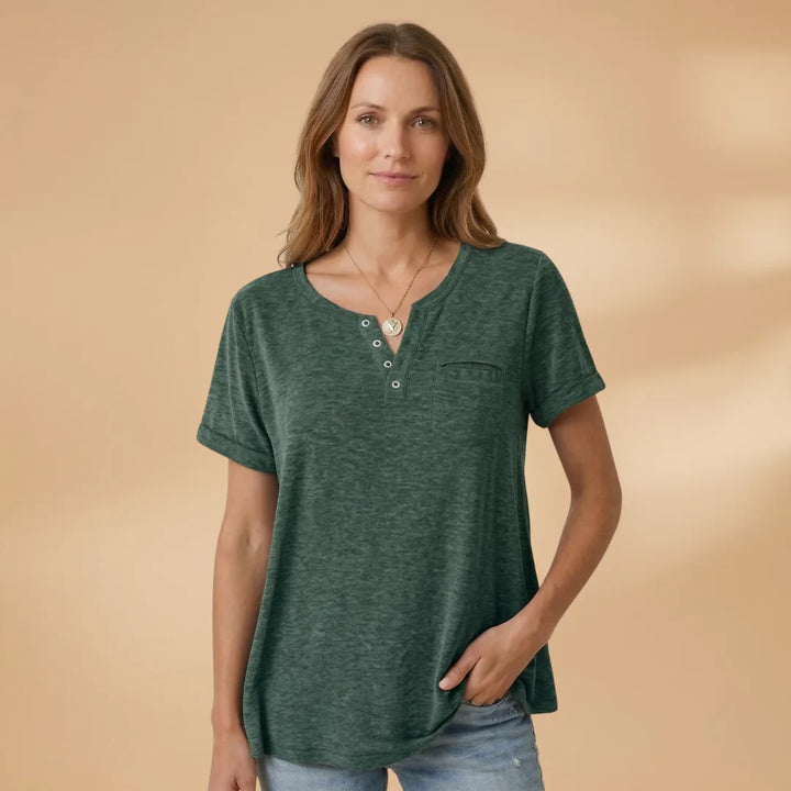 Nadia | Stylish Henley T-Shirt with Button Detail