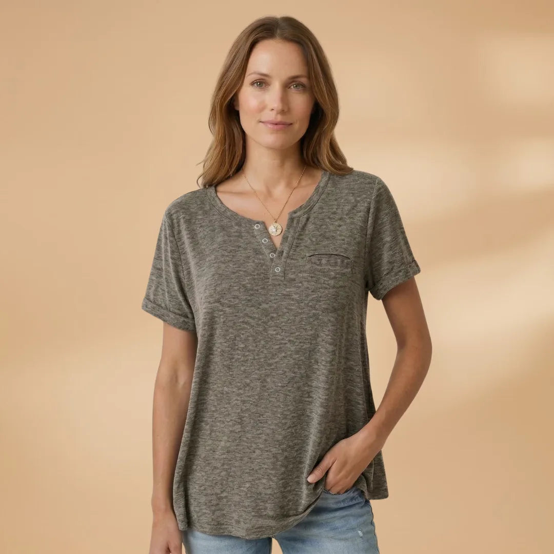 Nadia | Stylish Henley T-Shirt with Button Detail