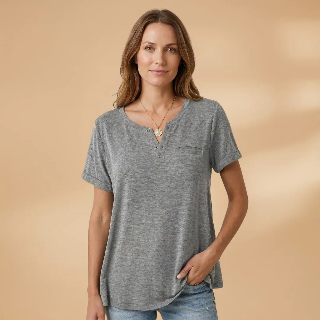 Nadia | Stylish Henley T-Shirt with Button Detail