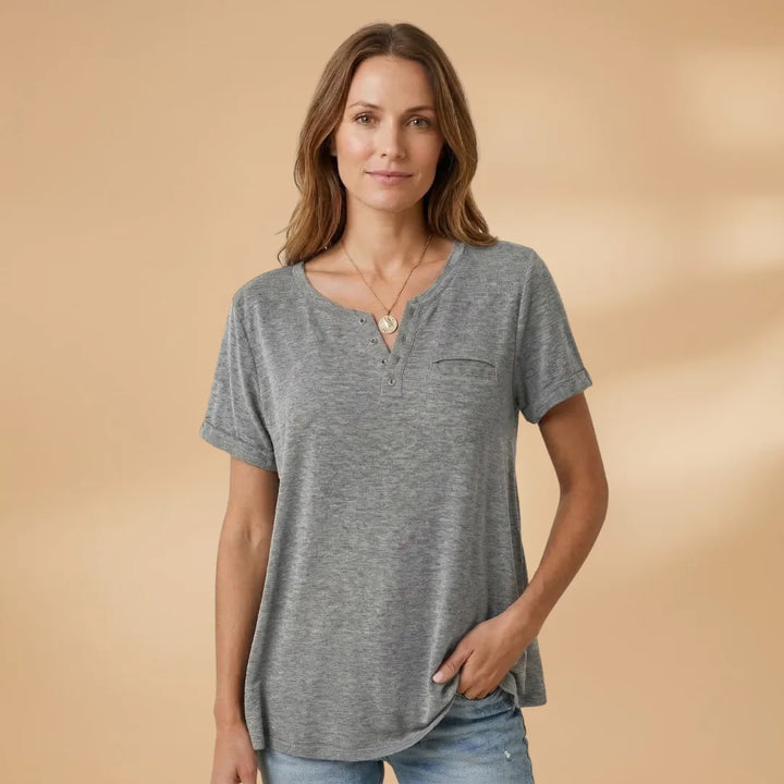 Nadia | Stylish Henley T-Shirt with Button Detail