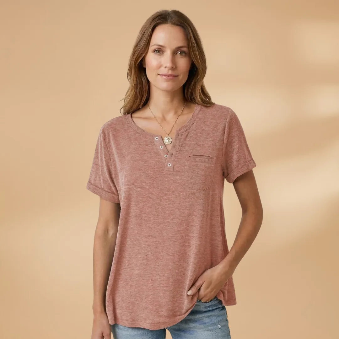 Nadia | Stylish Henley T-Shirt with Button Detail