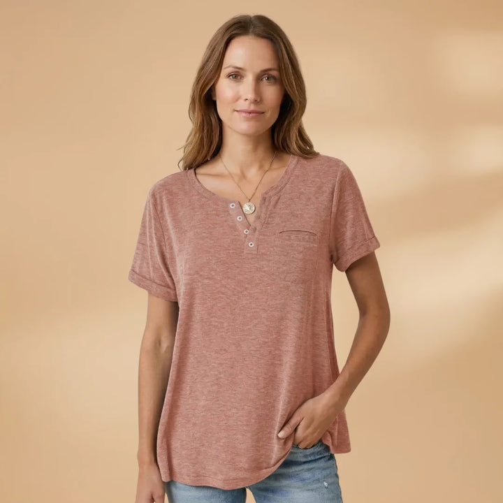 Nadia | Stylish Henley T-Shirt with Button Detail