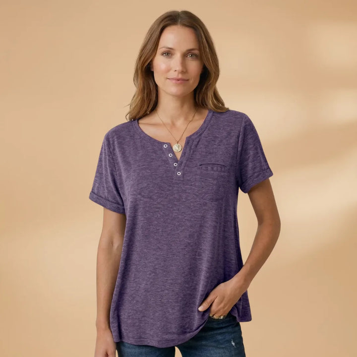 Nadia | Stylish Henley T-Shirt with Button Detail