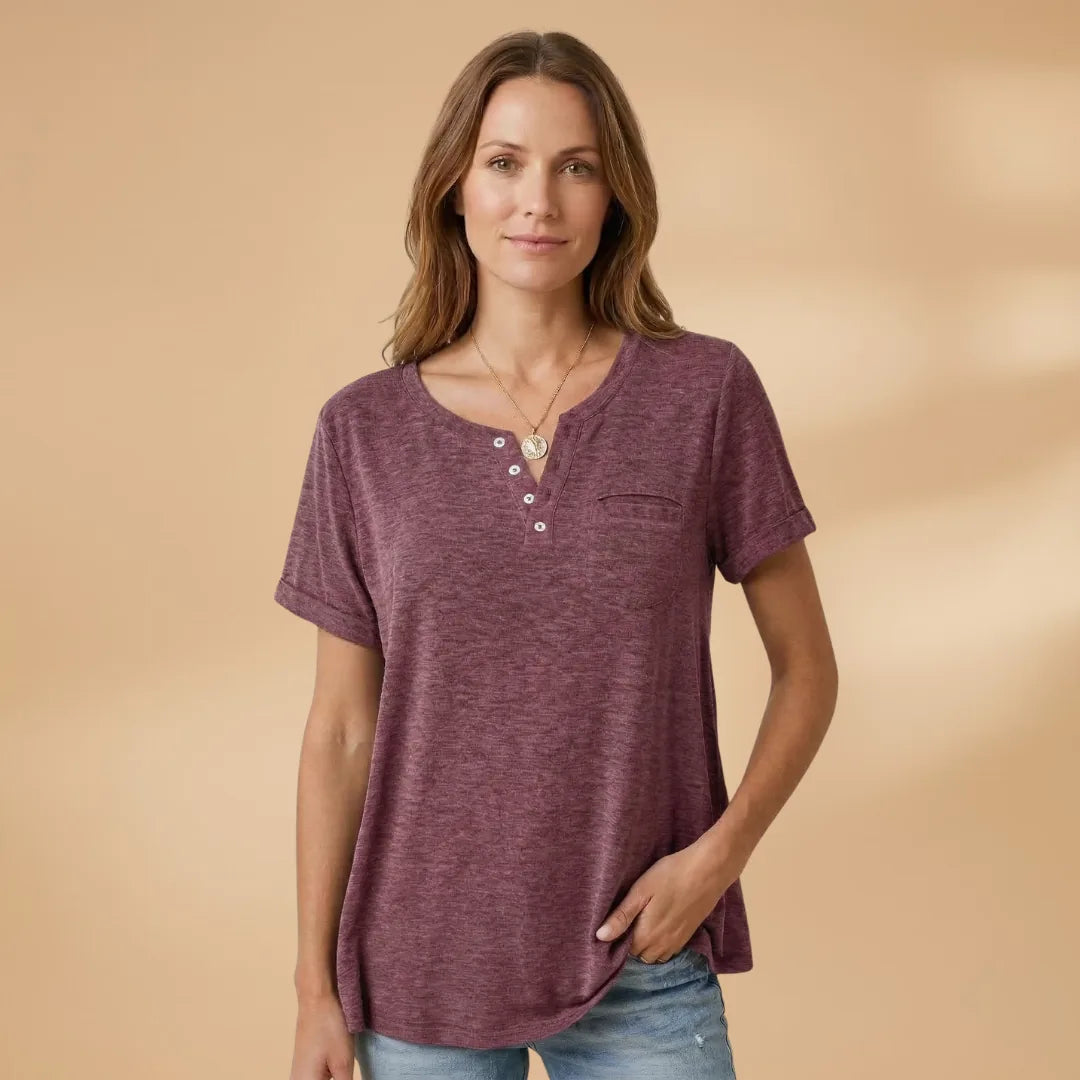 Nadia | Stylish Henley T-Shirt with Button Detail