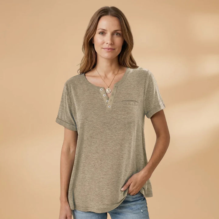 Nadia | Stylish Henley T-Shirt with Button Detail