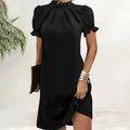 Women's Black Mini Dress — Marlow High Neck Puff Sleeve
