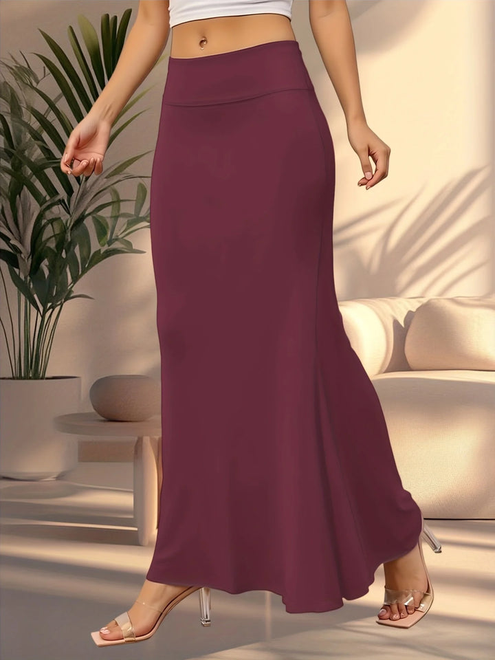 Burgundy Women's Fitted Maxi Skirt — Daisy Sleek Column Silhouette - Studio Full