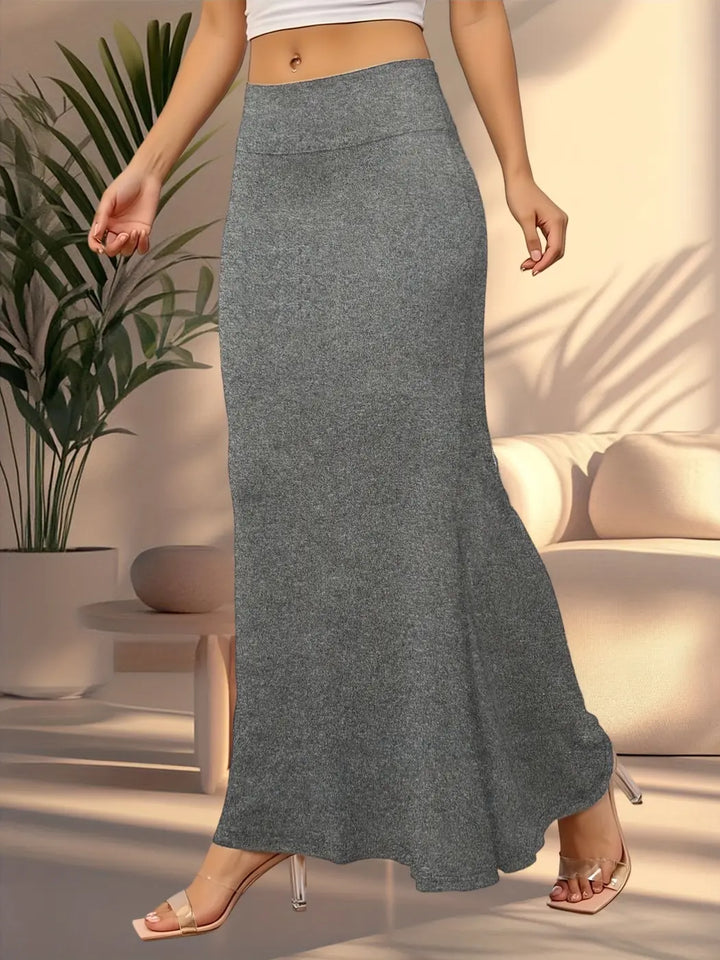 Grey Women's Fitted Maxi Skirt — Daisy Sleek Column Silhouette - Front Pose