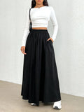 Women's High-Waist Flowing Black Maxi Skirt — Emerald Elastic Waist A-Line