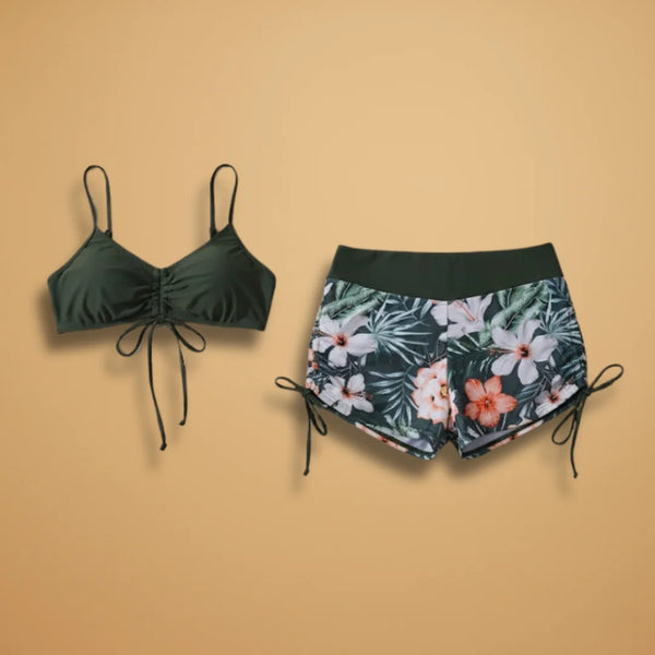 Women's High Waisted Bikini Set — Jessica Tie-Front Floral Tropical
