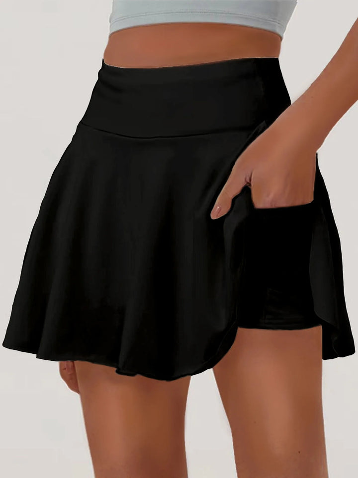 Black Women's White Flared Mini Skirt — Nola High-Waisted Athletic - Front Pose