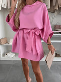 Corina | Elegant Hooded Batwing Sleeve Pink Midi Dress