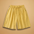 Women's Knee Length Drawstring Shorts — Clara Linen Elastic Waist