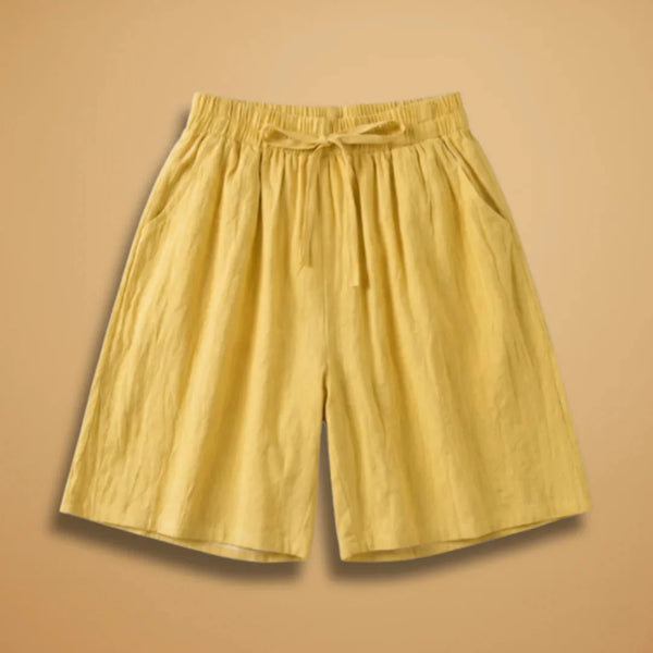 Women's Knee Length Drawstring Shorts — Clara Linen Elastic Waist