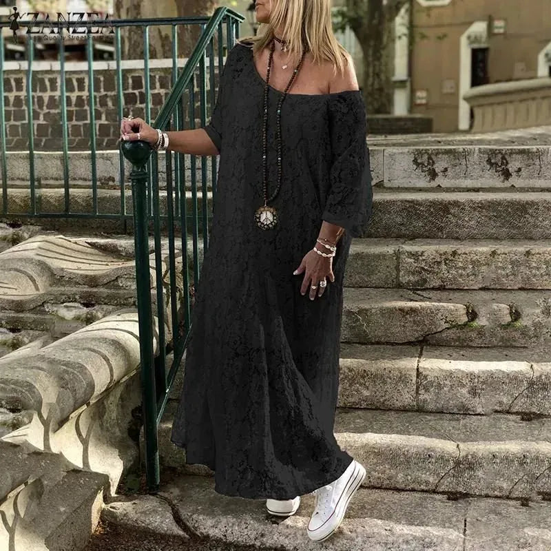 Elena | Chic Lace Off The Shoulder Maxi Dress