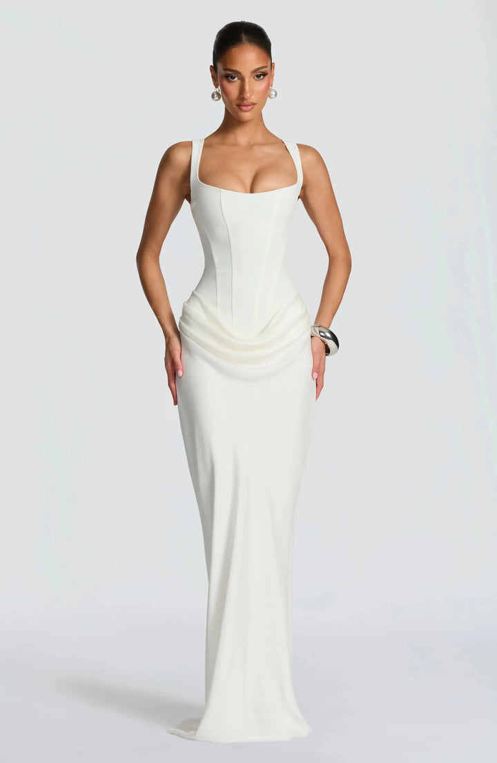 Vivienne | Elegant Lace-Up Back Maxi Dress