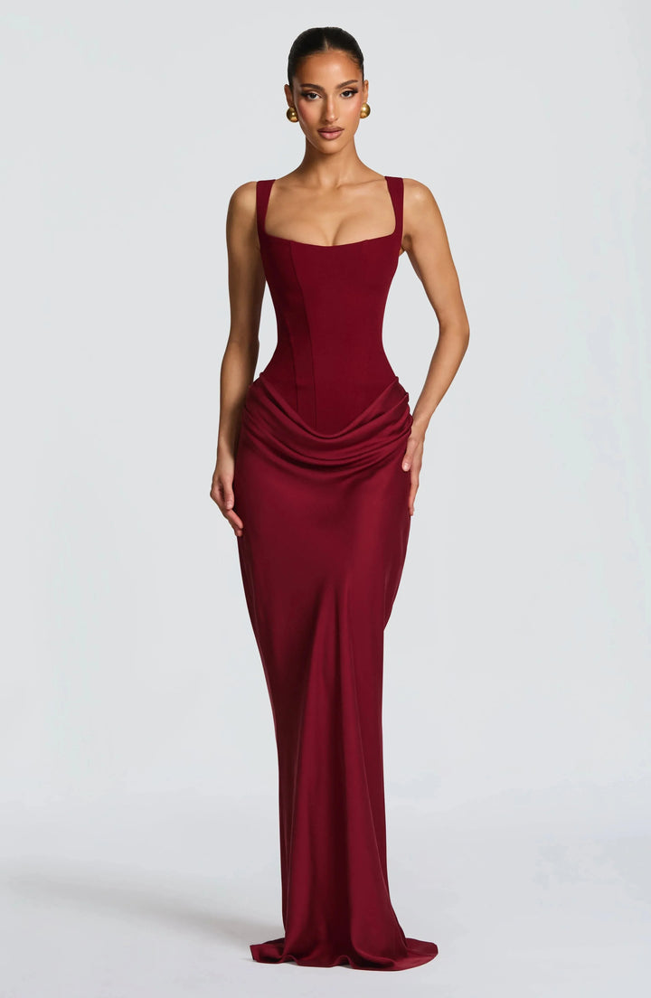Vivienne | Elegant Lace-Up Back Maxi Dress