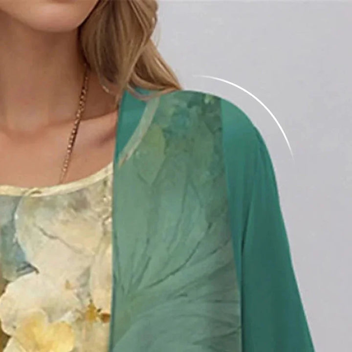 Blue Women's 2-Piece Summer Set — Arabella Layered Floral Chiffon - Close Up Detail