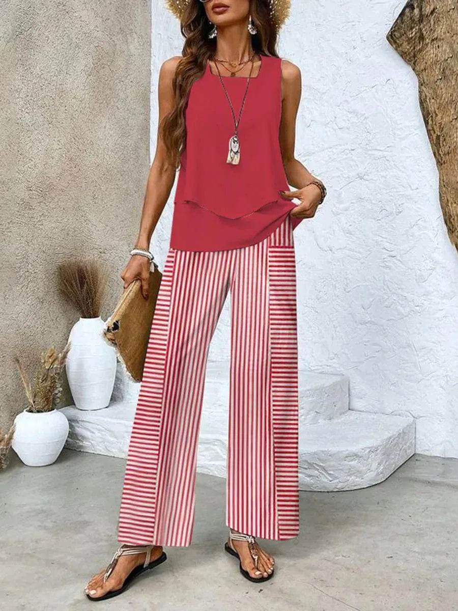 Chloe | Elegant Summer Co-Ord Set with Layered Tank Top