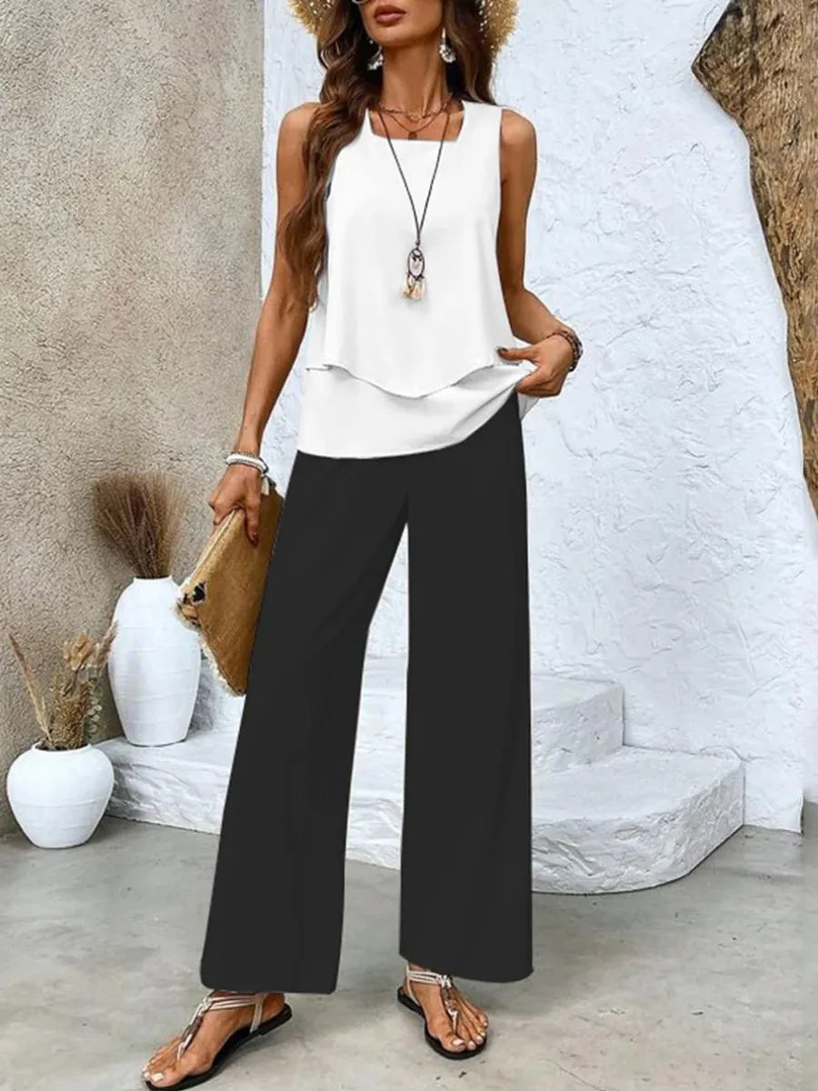 Chloe | Elegant Summer Co-Ord Set with Layered Tank Top