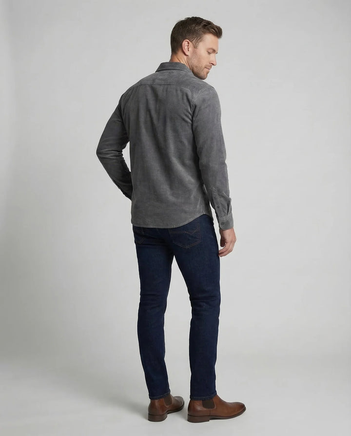 Gray Men's Corduroy Shirt Long Sleeve Two Pocket - Back Detail
