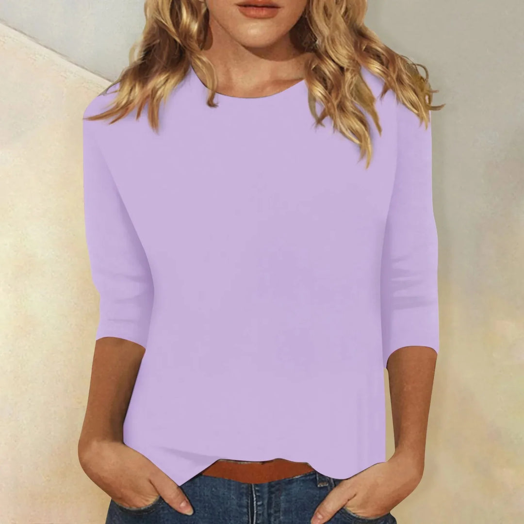 Purple Women's Long Sleeve Crew Neck Top — Jade Cotton Casual Everyday - Studio Front